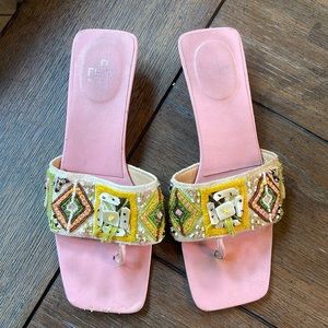 COPY - Fendi Vintage linen ivory mule embroidered ,beading and mother of pearl …